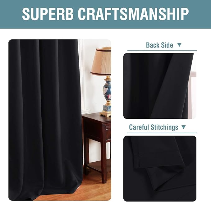 H.VERSAILTEX Blackout Curtains for Bedroom Black Out Curtains 102 inch Thermal - Image 3