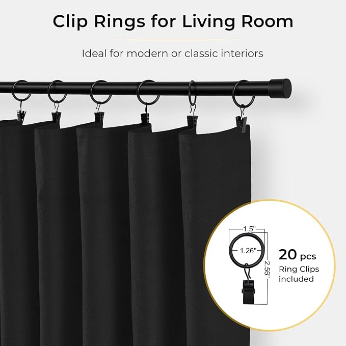 INOVADAY Linen Textured 100% Blackout Sliding Door Curtains 102x96 Black | 1 - Image 5