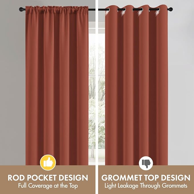 MIULEE 4 Panels Set Terracotta Blackout Curtains 63 Inch Length Bedroom | - Image 7