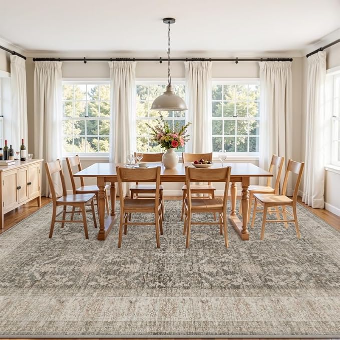 8x10 Area Rugs Living Room: Bedroom Washable Carpet Warm Taupe | Large Vintage - Image 3