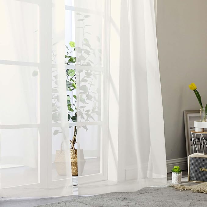Ivory Sheer Curtains for Bedroom Living Room 96 Inches Long 2 Panels, Modern - Image 8