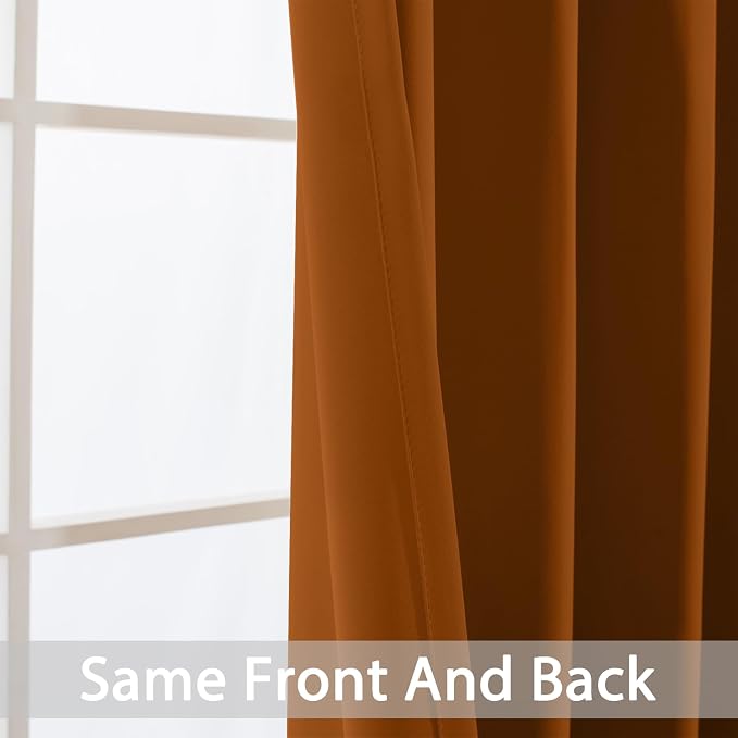 Yakamok Room Darkening Curtains 52x63 inch Length Burnt Orange-Living Room | 2 - Image 3