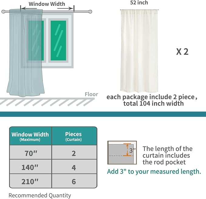 BGment 72 Inch Length White Linen Curtains - Image 9