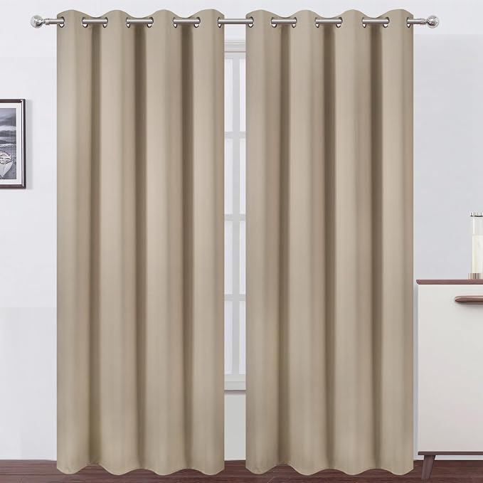 Blackout Curtains 52 x 90 inches Long Khaki Curtains Set of 2 Panels Thermal by Lemomo