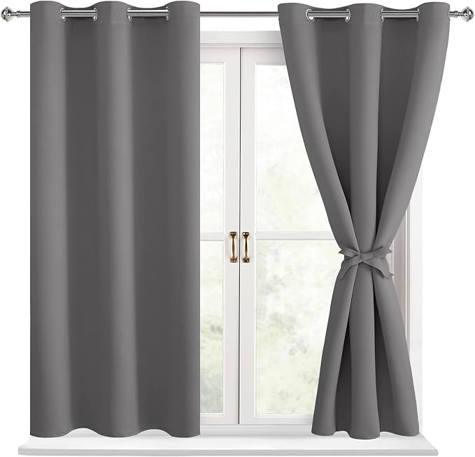Blackout Curtains for Bedroom, Light Grey, 42 x 54 Inch, 2 Panels | Thermal by Hiasan
