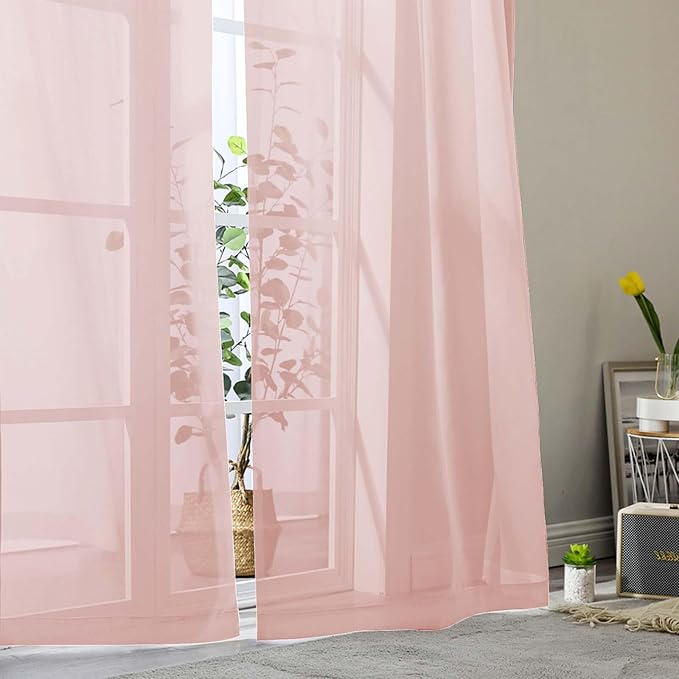 Blush Sheer Curtains for Bedroom Living Room 45 Inch Length 2 Panels, Soft Airy - Image 8