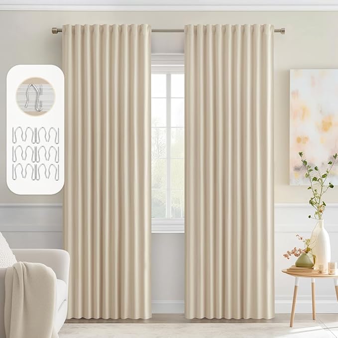 MIULEE Cream Beige Back Tab Blackout Curtains 52x78 Inch Length 2 Panel Set | by MIULEE