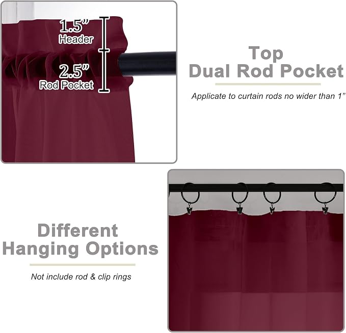 Burgundy Sheer Curtains 63 Inch Length 2 Panels Set - Image 4