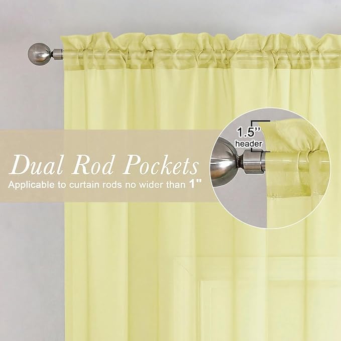 Goose Yellow Sheer Curtains 90 Inches Long 2 Panels, Voile Rod Pocket Light - Image 5