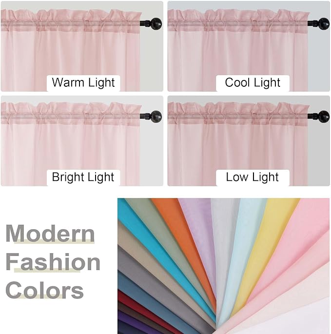 Blush Sheer Curtains for Bedroom Living Room 96 Inches Long 2 Panels, Modern - Image 6