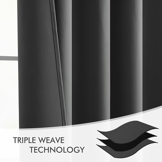 MIULEE Grey Back Tab Blackout Curtains 52x108 Inch Long 2 Panels Set | Rod - Image 7