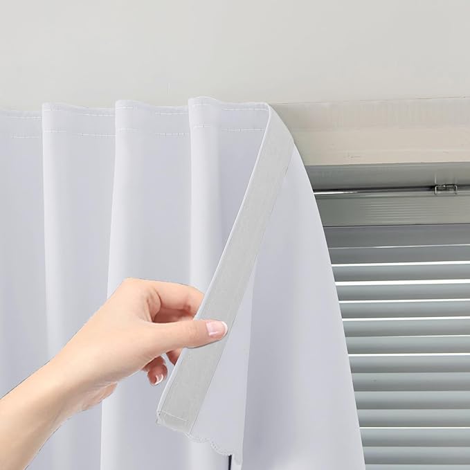 Thermal Blackout Curtains with Self Adhesive Tape No Rod No Drill Easy Install by Sovtfides