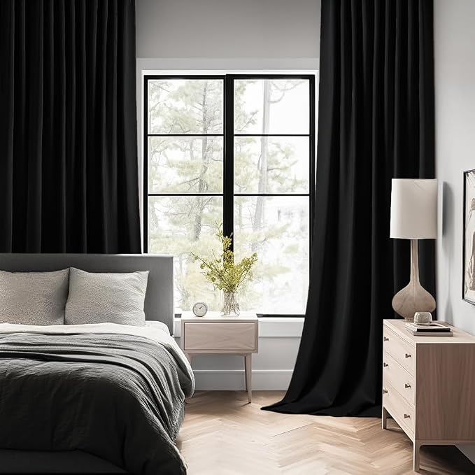 MIULEE Black Back Tab Blackout Curtains 52x80 Inch Length 2 Panels Set | Rod - Image 2