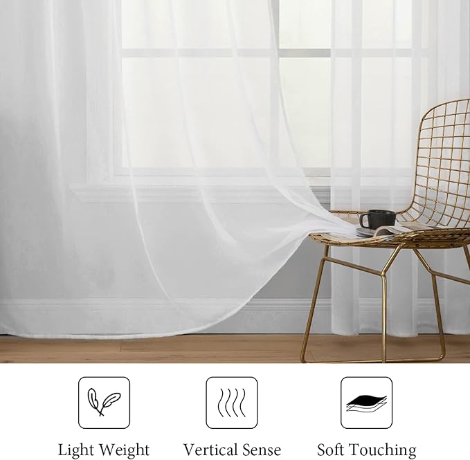 MIULEE White Sheer Curtains 90 inches Long Window Curtains 2 Panels Solid Color - Image 4