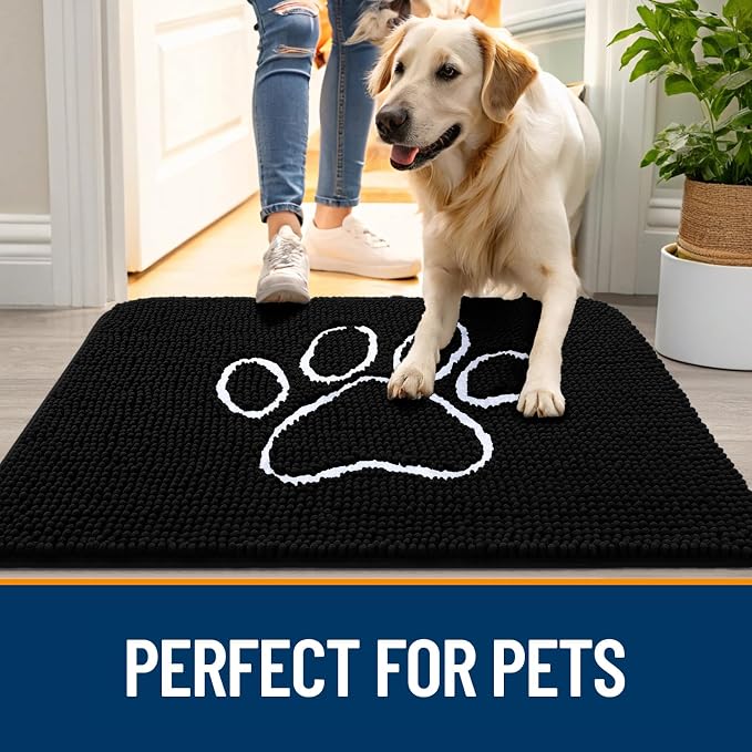 OLANLY Dog Door Mat for Muddy Paws 24x16, Paw Print Design Chenille Mud Mat | - Image 6