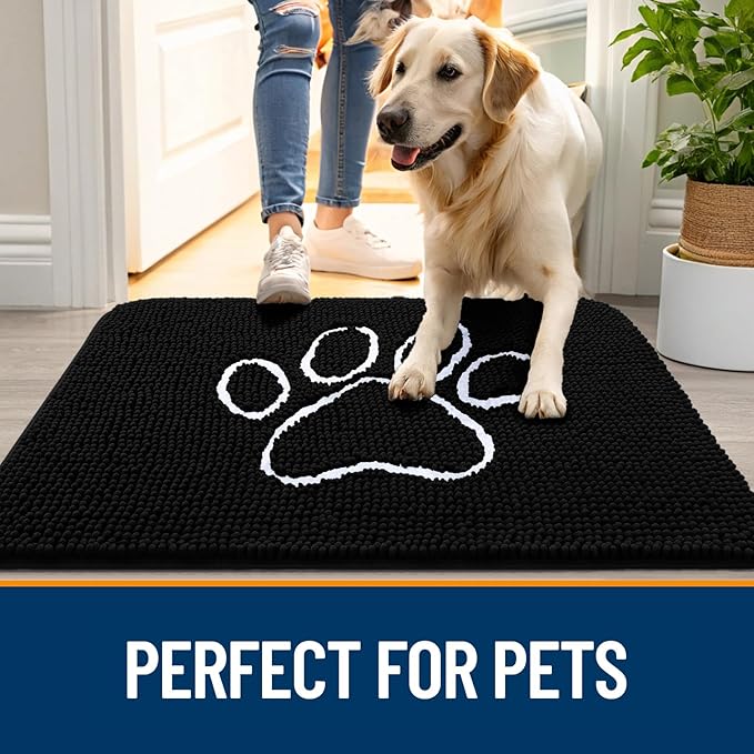 OLANLY Dog Door Mat for Muddy Paws 47x24, Paw Print Design Chenille Mud Mat | - Image 6