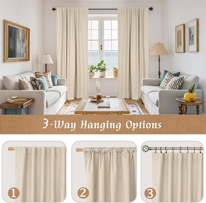 Full Blackout Window Curtains for Bedroom, 54 Inches Thermal Farmhouse Curtains - Image 9