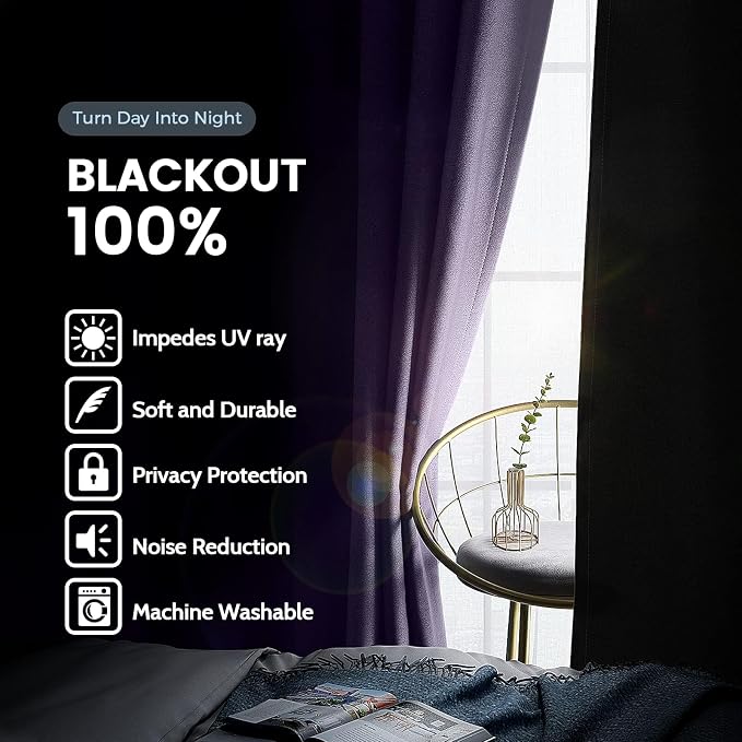 SimpleHome Lilac 100% Blackout Curtains Room Darkening Living Room 36 Inch | - Image 3