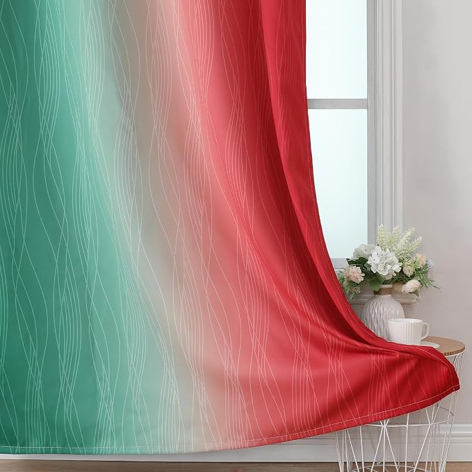 Red and Green Ombre Blackout Curtains 52Wx72L 2 Panels | Ombre Christmas - Image 6