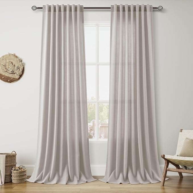 Stone Grey Linen Curtains 120 Inches Long by Nanspring