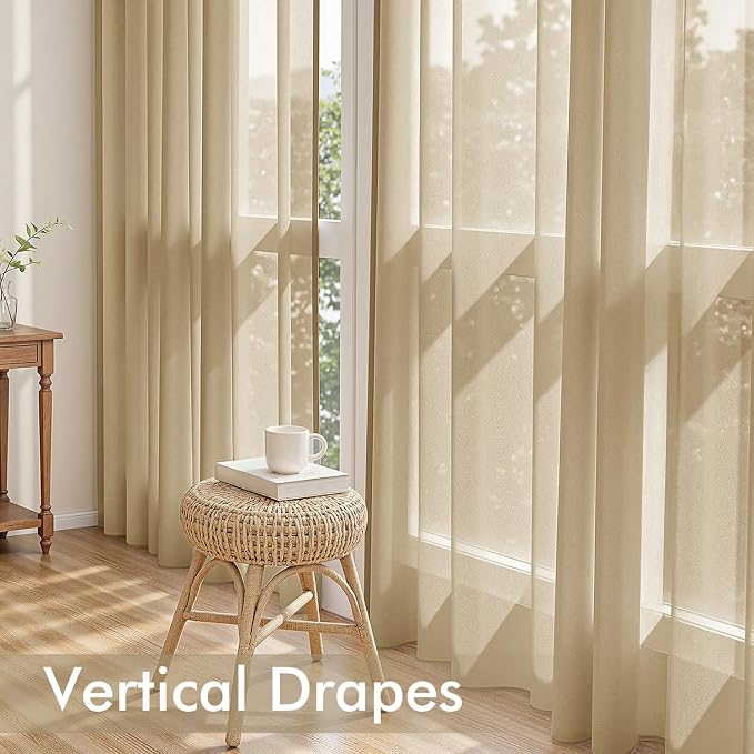 MIULEE Beige Sheer Curtains 63 Inches Long 4 Panels 54 x 63 Inches | Light - Image 5