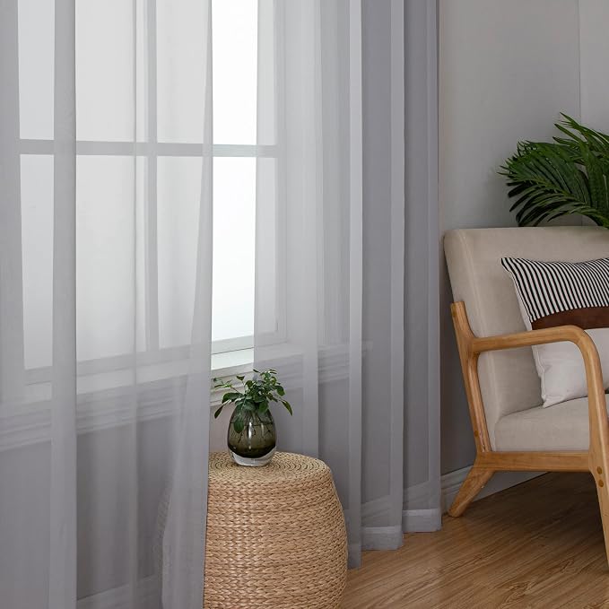 Chyhomenyc Light Grey Sheer Curtains 54 Inch Long 2 Panels, Light Filtering Rod - Image 4