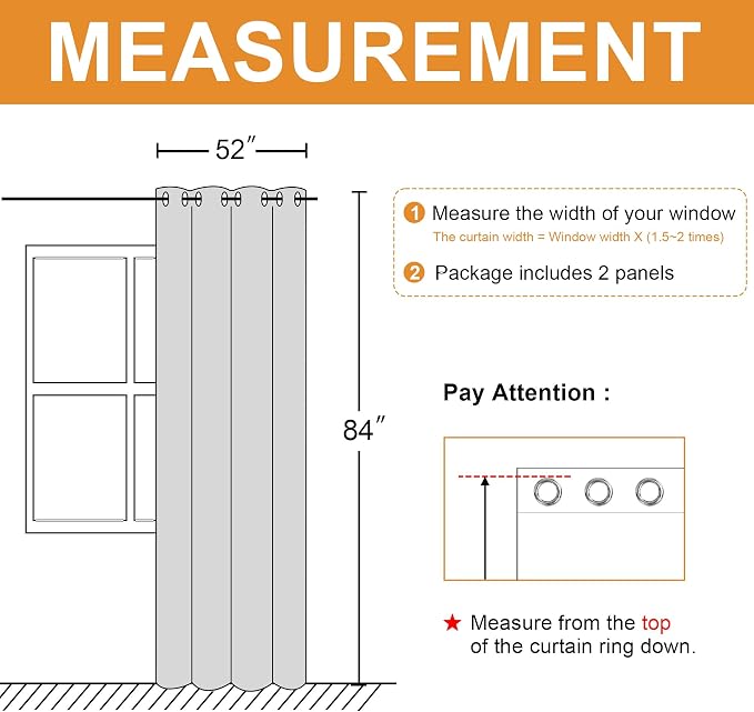 Blackout Curtains for Bedroom, 52 x 84 Inches Long, 2 Panels, Window Curtains - Image 7