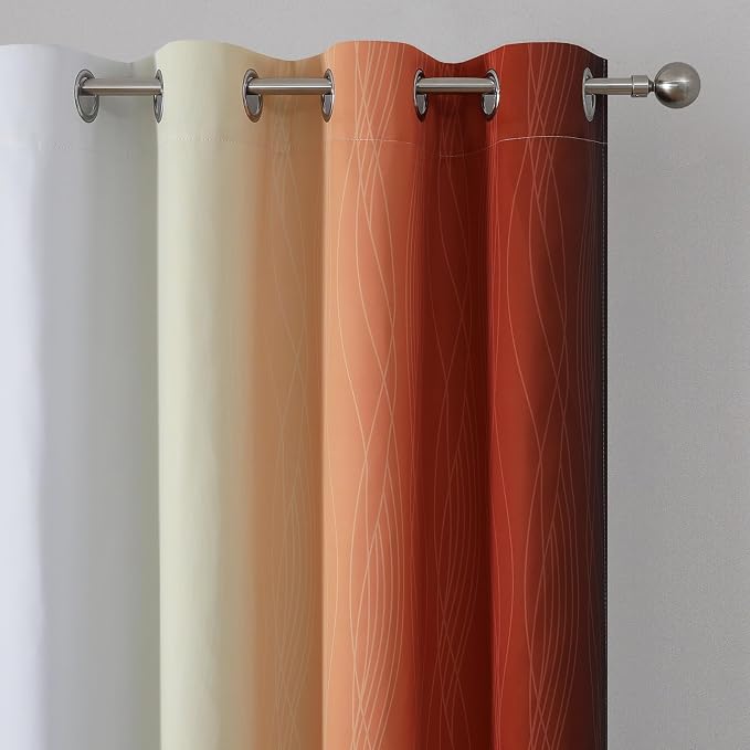 Burnt Orange and Greyish White Ombre Blackout Curtains 52Wx90L Inch Long | - Image 4