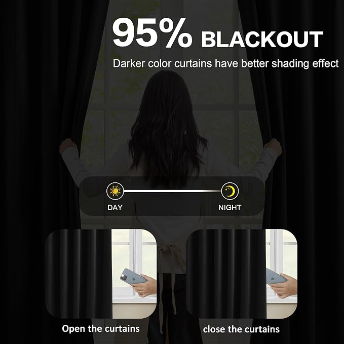 Extra Wide Black Pinch Pleated Curtains 100 x 102, Thermal Insulated Noise - Image 3
