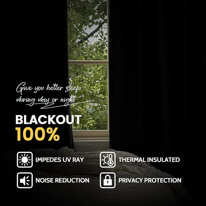 Yakamok Charcoal Grey 100% Blackout Curtains 63 Inches Long 50" Wide 2 Panel - Image 8