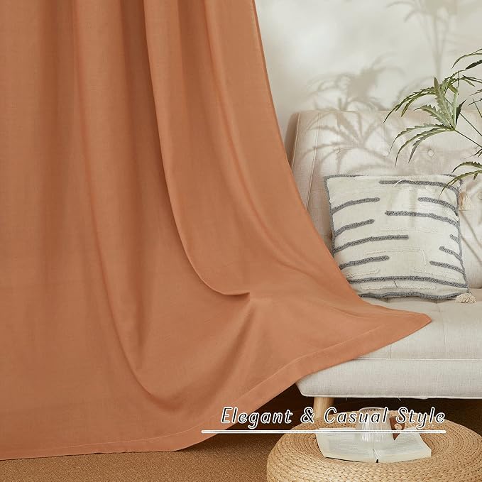 NICETOWN Flax Linen Burnt Orange Curtains 120 inches Long, Grommet Thick Linen - Image 7