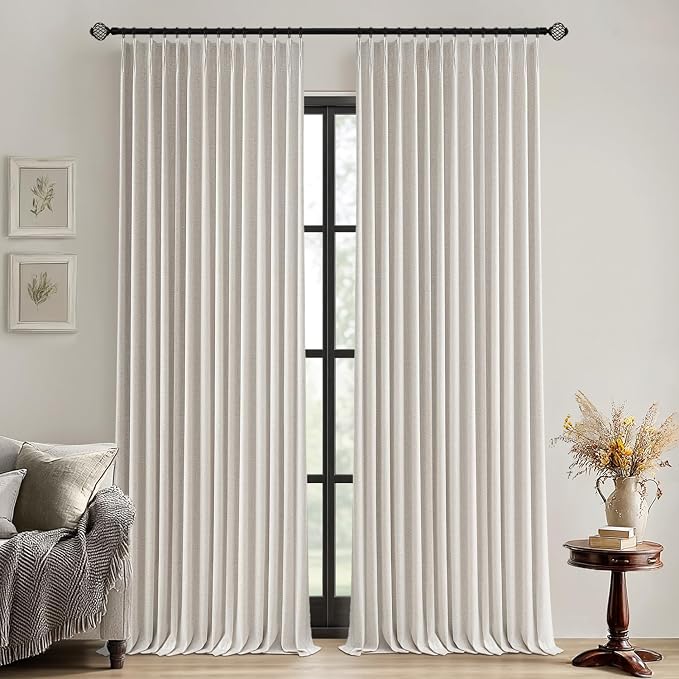 MIULEE Birch Pinch Pleated 100% Blackout Linen Curtains 40x102 Inches | Room by MIULEE
