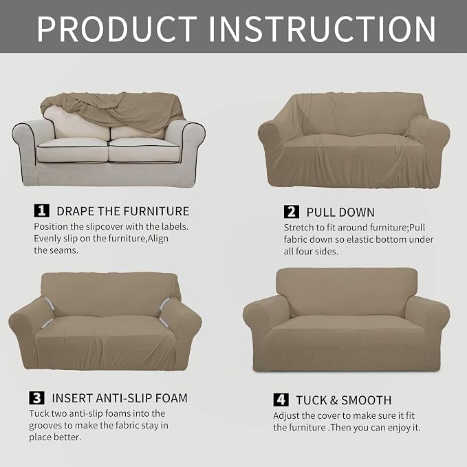 Easy-Going Stretch 4 Seater Oversized Sofa Couch Cover Natural | 1-Piece Extra - Image 5
