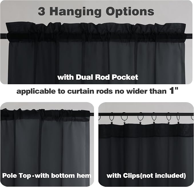 Chyhomenyc Black Sheer Curtain 72 Inches Length 2 Panels, Voile Rod Pockets - Image 3