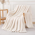 Cream White Throw Blanket for Couch Sofa 50x60 inches Striped Design | Fleece by Unknown