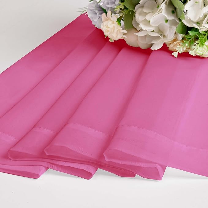 Short Hot Pink Sheer Curtains 36 Inch Length 2 Panels Set, Kitchen Tiers - Image 7
