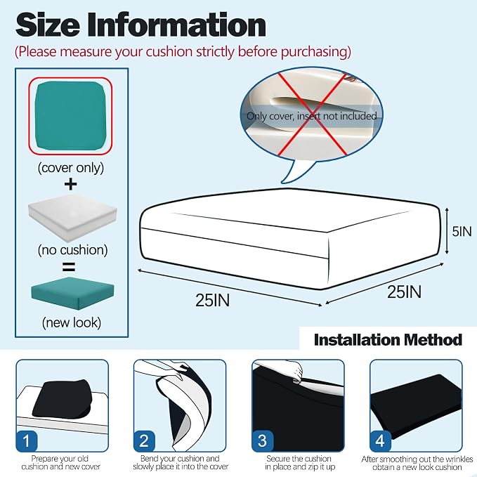 Sqodok Patio Cushion Cover 25x25 inch, Outdoor Seat Cushion Slip Cover - Image 2