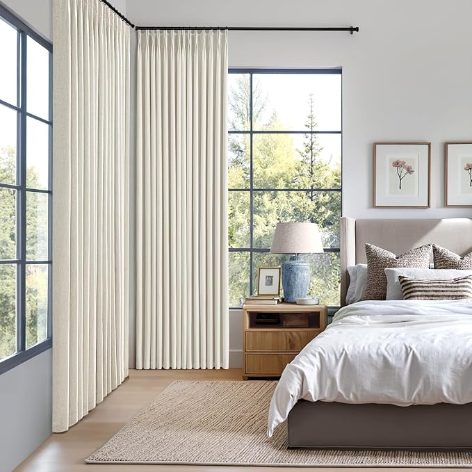 MIULEE Natural Pinch Pleated 100% Blackout Linen Curtains 40x90 Inches | Room - Image 2