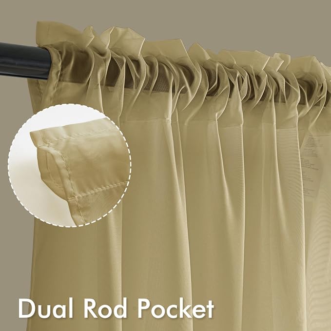 MIULEE Gold Sheer Curtains 84 Inches Long 4 Panels 42 x 84 Inches | Light - Image 3