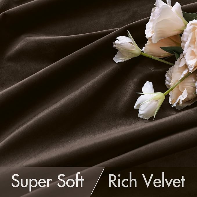MIULEE Velvet Curtains 52x90 inches Chocolate Brown Blackout Curtains | Luxury - Image 4
