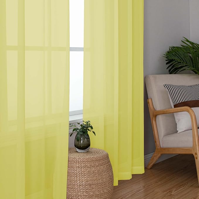 Sheer Lemon Curtains for Bedroom Living Room 78 Inches Long 2 Panels Set - Image 3