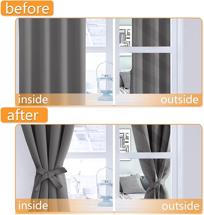 Blackout Curtains for Bedroom 38 x 84 Inch Long Light Grey 2 Panels | Thermal - Image 4