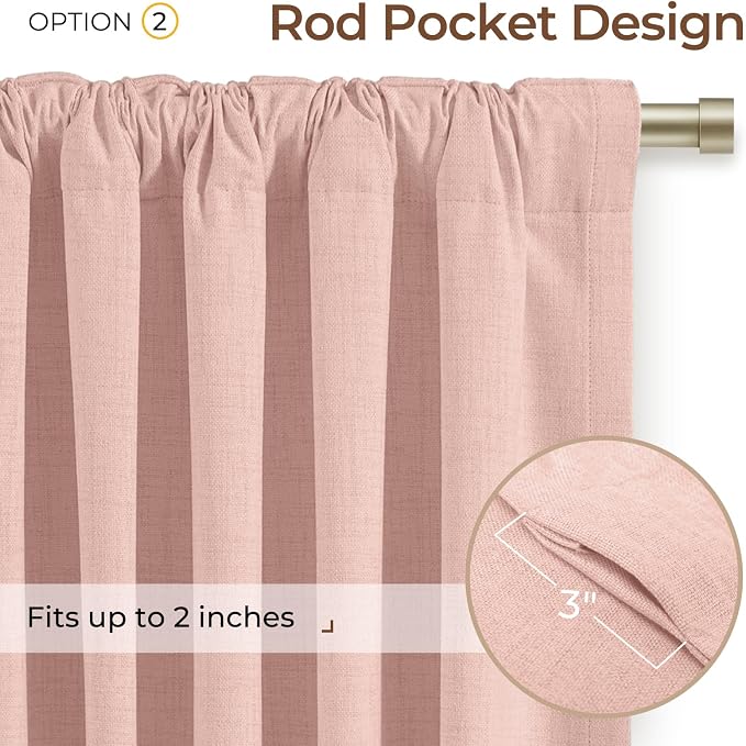INOVADAY Extra Wide 100% Blackout Linen Curtains 102x96 Blush Pink | Linen - Image 4