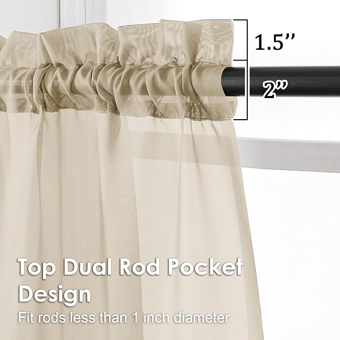Taupe Sheer Curtains 96 Inches Long 2 Panels - Image 3