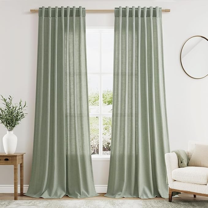 Desert Sage Linen Curtains for Living Room 98 Inches Long Light Filtering Semi by Nanspring