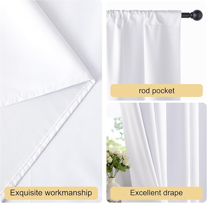 NICETOWN Bedroom 100% Blackout Curtains, 2 Panels, 34 by 72, Snow White - Image 5