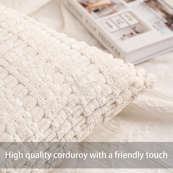 Aegero Pack of 2 Corduroy Decorative Throw Pillow Covers 20x20 Inch - Image 2