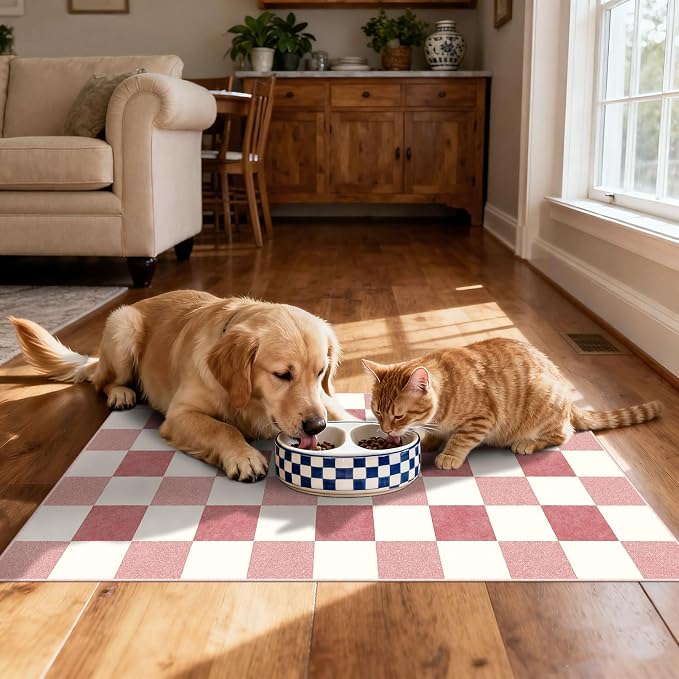 Pink White Checkered Rug - Image 6