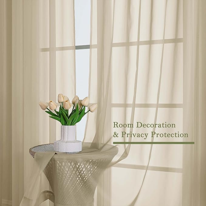 Taupe Sheer Curtains for Bedroom Decor 84 Inches Long 2 Pcs, Modern Farmhouse - Image 4