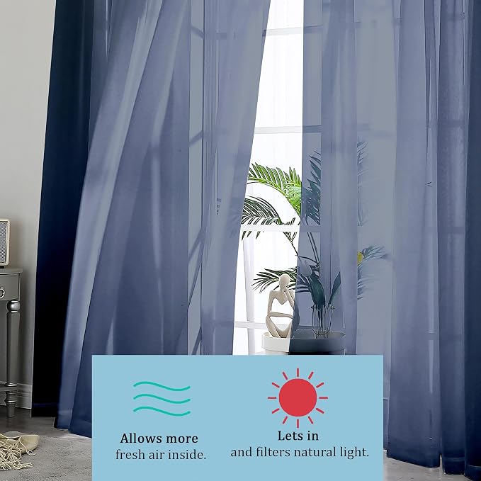 Sheer Curtains - Navy 45" Long, Light Filtering Tiers - Image 5